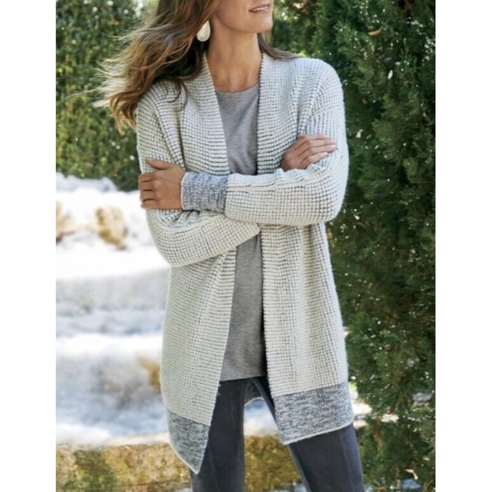 Soft Surroundings Womens Caressa Cardigan Sweater Open Front Gray Blue Size M - Picture 1 of 7
